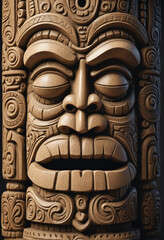 a carved tiki statue made from stone isolated on a transparent background
