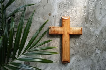 Wooden Cross on Stone Wall