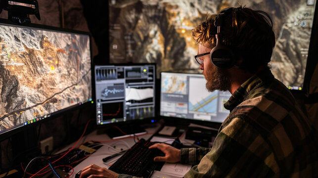 A geophysicist using remote sensing techniques to study Earth's surface and subsurface features &mdash; formulas and calculations, precise calculation, assembly and testing