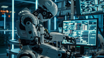 A robotics researcher programming and testing autonomous robots for various tasks and environments &mdash; formulas and calculations, precise calculation, assembly and testing