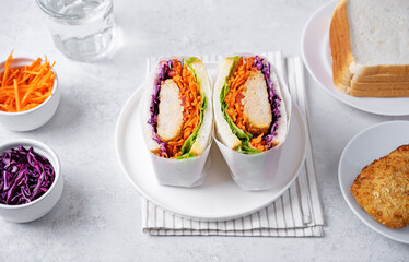 Japanese Wanpaku sandwich with pork, red cabbage and carrots