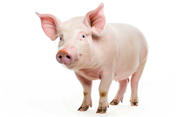 A pristine white backdrop highlights a sow, showcasing her elegant form