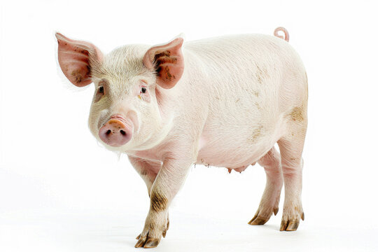A pristine white backdrop highlights a sow, showcasing her elegant form