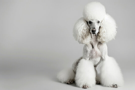 A glamorous poodle strikes a stylish pose