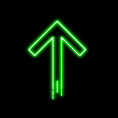 Neon arrow symbol icon. Black Background with arrow direction UP