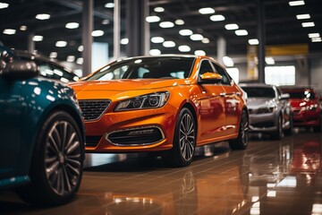 car is waiting for sale in a used car shop background