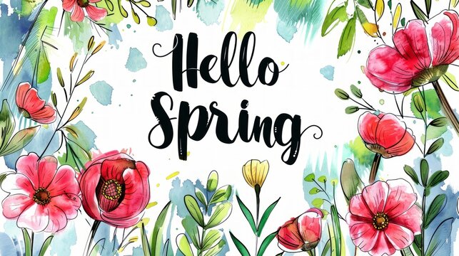 Watercolor Floral Spring Greeting Illustration