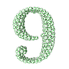 Symbols made from green soccer balls. number 9