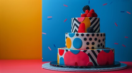 Colorful Multi-Tiered Cake With Decorations on Plate