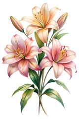 bouquet of lilies isolated on a transparent background	