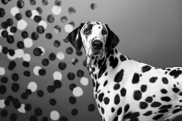 A majestic Dalmatian stands proudly against a backdrop of contrasting spots