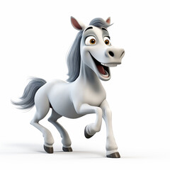 Fototapeta premium Cartoon illustration of baby horse on white background, Cute horse. Aquarelle horse for children book. Kids book colorful illustrations with horse, watercolor drawing 