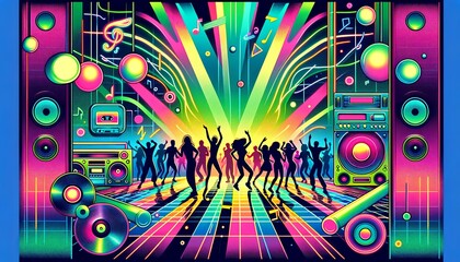 Fototapeta premium 1980 or 1990 Abstract Retro Dynamic Background. Neon style Colors. dynamic bold lines, vibrant colors.