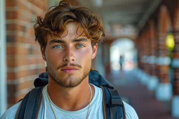 attractive youth male student with handsome, full-body shot