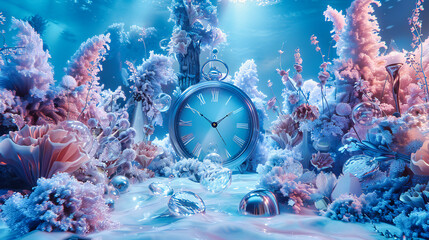 Vintage Clock on Christmas Background, Concept of New Year Celebration and Midnight Countdown