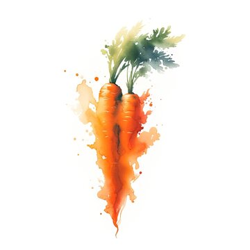 Watercolour Carrot. Abstract Watercolor Blot in Form of Carrot. Hand drawn style fruit watercolour composition on white background. Great for packing or product design