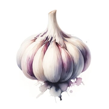 Watercolour Garlic. Abstract Watercolor Blot in Form of Garlic fruit. Hand drawn style fruit watercolour composition on white background. Great for packing or product design