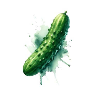 Watercolour Cucumber. Abstract Watercolor Blot in Form of Cucumber. Hand drawn style vegetable watercolour composition on white background. Great for packing or product design