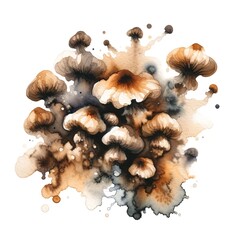 Watercolour Mushrooms. Abstract Watercolor Blot in Form of Mushroom. Hand drawn style fruit watercolour composition on white background. Great for packing or product design
