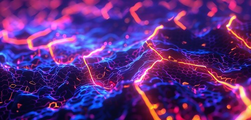 abstract background, neon lights chain network of hexagon shapes