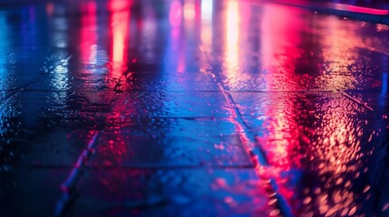 Abstract background Dark street, reflection of neon light on wet asphalt