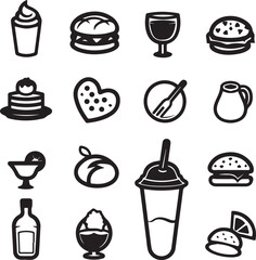 Food icons set. Collection vector black outline logo white background