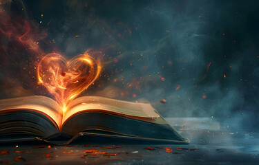 Open book with heart shaped magical pages for design book day post