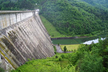 Beautiful landscape of Izvorul Muntelui lake at the hydroelectric dam in Transylvania. A view of Bicaz Dam in Romanian Carpathians, Europe