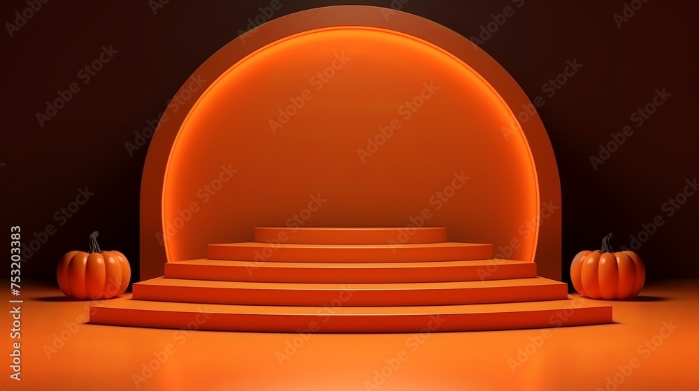 Wall mural an orange podium and minimal abstract background are designed for halloween, featuring 3d-rendered g