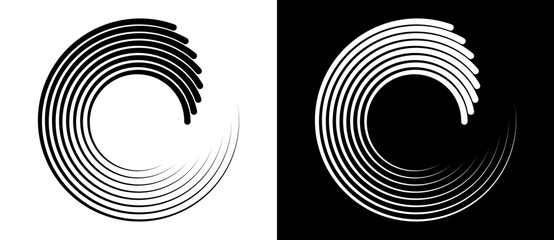 Abstract background with lines in circle. Art design spiral as logo or icon. A black figure on a white background and an equally white figure on the black side. - 753203779