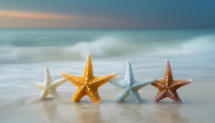 Fototapeta na wymiar various colors of purple, yellow, white, orange, red blue and light yellow starfish