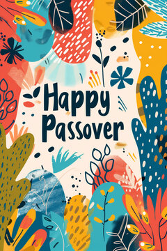 Happy Passover greeting card. Seder Pesach invitation, flyer or banner template. Colorful illustration