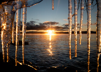 Icicle in Front of Sunrise- Winter Sunrise, Lake Tahoe