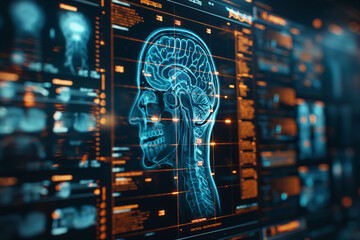 Advanced Digital Brain Scan Interface Display - obrazy, fototapety, plakaty