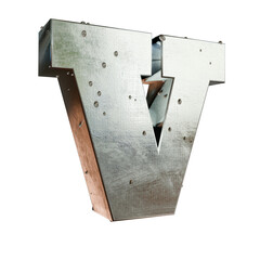 Metal 'V' Cutout Alphabet Character, Adorned with Water Droplets - Rough Steel