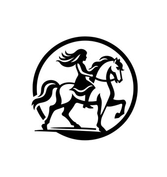 Girl riding horse. monochrome isolated vector illustration