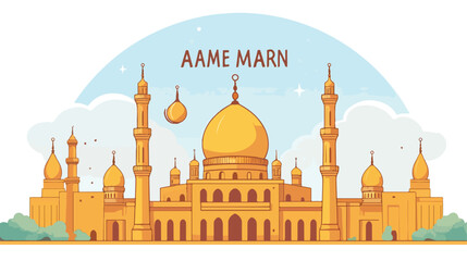 Ramadan kareen celebration frame with golden mosque