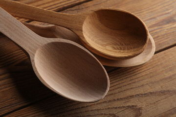 Set of wooden spoons on the table