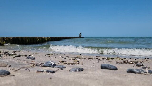 Baltic Sea waves crash onto the beach at Zingst, Mecklenburg-Vorpommern, Germany