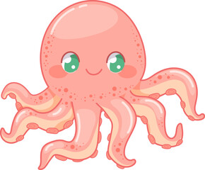 Cute baby octopus on white background isolated. Vector illustration of sea life in childish style for prints, textiles, clothes, baby shower