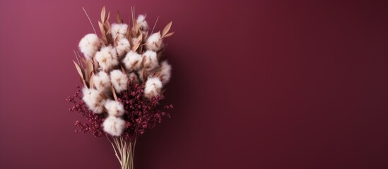 Bunny tail plant in a bouquet on a burgundy background