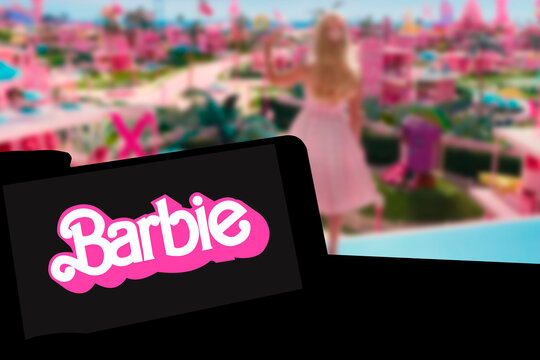 Barbie movie on cell phone screen