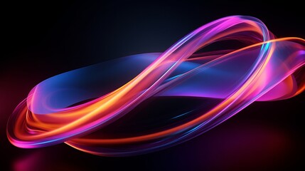 Naklejka premium Colorful motion elements illuminated by neon LED lights create an abstract futuristic background, evoking a dynamic and vibrant atmosphere.