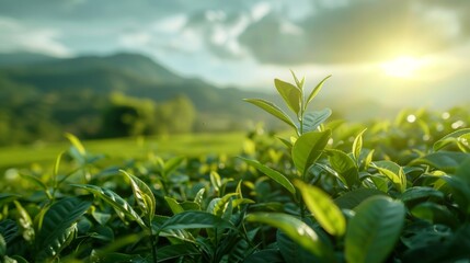 Fototapeta premium Tea Production in Focus: Blurred Scene for Presentation Slide Generative AI