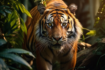 Close-up of a Sumatran tiger in a jungle