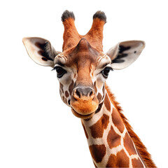 Portrait of Giraffe head isolated on transparent background.
