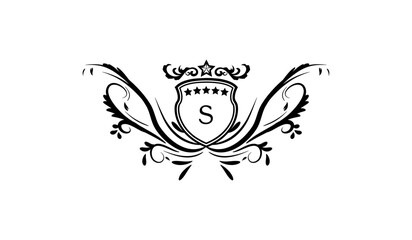 heraldic shield with wings and crown