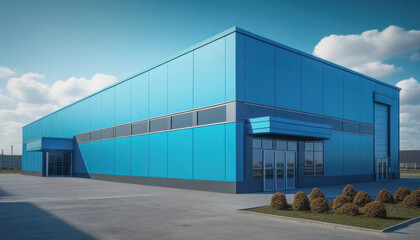 Fototapeta na wymiar Exterior view of modern blue warehouse