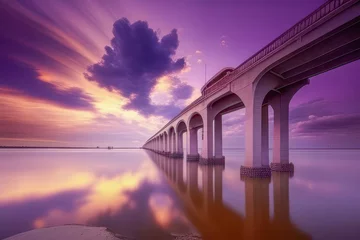 Zelfklevend Fotobehang Serene Pink Sunset Over Long Bridge © Agustin
