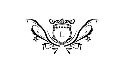 heraldic shield with wings and crown